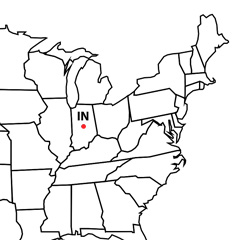 The location of Indianapolis, capital city of Indiana, USA
